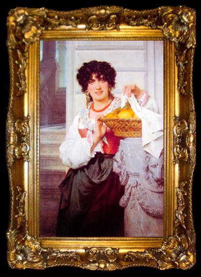 framed  Pierre-Auguste Cot Pisan Girl with Basket of Oranges and Lemons, ta009-2